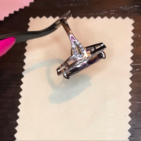 Amethyst Large CZ Gemstone Horse Eye Fine Ring - Picture 6 of 7